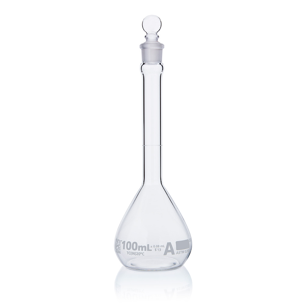 Globe Scientific Flask, Volumetric , Globe Glass, 100mL, Class A, To Contain (TC), ASTM E288, 6/Box Image